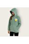Girl's Oversize Plush Cardigan with Daisy Accessories, Zippered Pockets and Hood - 4