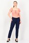 Women Cigarette Fit Microgrid Dress Pants, Navy - 4