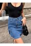 Women's Cargo Pleated Pocket Buckle Blue Denim Skirt - 2