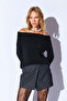 Black Soft Textured Open Shoulder Madonna Collar Women's Sweater |   Mkw539428-01 - 4