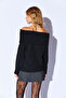 Black Soft Textured Open Shoulder Madonna Collar Women's Sweater |   Mkw539428-01 - 2