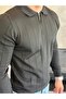 Men's Regular Fit Zipper Collar Stripe Detailed Knitwear Sweater Black Eca035 - 3