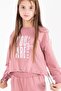 Pink Text Printed Cargo Pocket Detailed Girl's Suit 22776 - 5