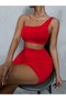 Red One Shoulder Low-Cut Mini Dress - 5