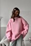Women's Oversize Sweatshirt Dress Basic Pink – Crew Neck, 3 Thread Fleece - 7