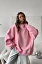 Women's Oversize Sweatshirt Dress Basic Pink – Crew Neck, 3 Thread Fleece - 4