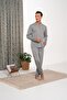 Men's Gray Single Jersey Buttoned Pocket Design Classic Long Sleeve Buttoned Seasonal Pajama Set - 2