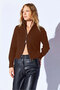 Brown Soft Textured Zippered Women's Knitwear Cardigan |   Ek000539427 - 2