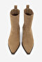 Women's Pointed Toe Thick Heeled Double Elastic Heeled Boots Ropes Tan Suede - 5