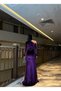 Velvet Stretch Fabric One Shoulder Stone Embellished Evening Dress 583137 Purple - 3