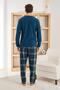 Navy Blue Green Plaid Patterned Elegant Men's Pajama Set - 5