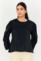 Women Round Neck Metallic Long Sleeve Blouse, Black