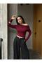 Women's Burgundy Long Sleeve Off Shoulder Blouse 30079 - 2