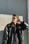 Men's New Season Vintage Oversize Black Faux Leather Jacket - 4