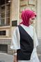 وشاح من الحرير القطني مزين بنقوش فوشيا مقاس 90x90 - 5