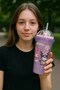 Cute Colorful Beaded Kuromi Design Drinking Cup with Straw for Children Water Bottle Purple 2647 - 4