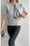Short Sleeve Knitwear with Scarf Collar - 4