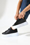 Women's Black White Thick Sole Comfortable Casual Sports Shoes Sneaker - 6