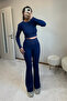 Soft Draped Top and Bottom Set Navy Blue - 2