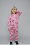 Girl's Cotton Pink Ribbon Patterned Tracksuit Set - Heart Patterned Sweatshirt and Bottoms