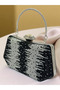 Black Silver Color Stone Pearl Detailed Handle Women's Evening Dress Bag - 2