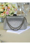 Silver Color Stone Chain Detailed Chain Handle Women's Evening Dress Bag - 5