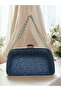 Navy Blue Color Stone Chain Detailed Chain Handle Women's Evening Dress Bag - 3