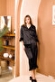 Satin Sleeves and Feathered Legs Shirt Collar Buttoned Long Sleeve Pajama Set