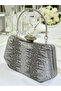 Silver Platinum Color Stone Pearl Detailed Handle Women's Evening Dress Bag - 2