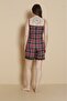 Plaid Patterned Lycra Suspender Shorts Women's Pajama Set - 3