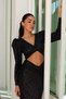 Parl Women's Black Cut Out Pulpayet Davet Midi Shoulder Pad Piece Dress Evening Dress - 8