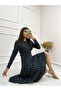 Women's black full length white polka dot dress - 3