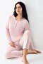 9086B طقم بيجامة نسائي وردي اللون بأكمام طويلة ونصف كم