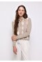 Regular Fit Polo Neck Printed Women's Beige Sweater