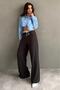 Mocha Brown Double-Waistband Wide-Leg Women's Trousers MG2551