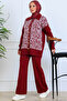 Patterned Button Detailed Knitwear Set S1124 Claret Red