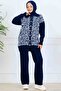 Patterned Button Detailed Knitwear Set S1124 Navy Blue - 2