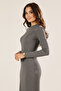 Women's Half High Neck Long Sleeve Camisole Mini Bodycon Dress-Anthracite - 6