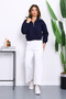Navy Blue Front Zipper Three-Thread Crop Sweat - 2