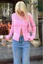 Pink Striped Women's Knitwear Cardigan Mg2481 - 3
