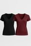 Women's V-Neck Short Sleeve Casual Wear Cotton Two-Piece T-Shirt Set Comfortable Fit Daily Stylish Model - 4