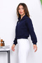 Navy Blue Front Zipper Three-Thread Crop Sweat - 3