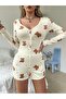Teddy Bear Pattern Long Sleeve Buttoned Shorts Jumpsuit Pajamas