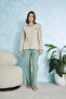 Cotton Two-Color Heart Detailed Ribbed Long Sleeve Pajama Set
