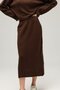 Brown Women's V-Neck Long Sleeve Knitwear Sweater & High Waist Midi Knitwear Skirt Set - 3