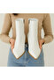 Women's White Pointed Toe Block Heeled Zippered Leather Boots - 2