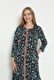 Buttoned Lace Detailed Three Quarter Sleeve Cotton Modal Dress - 3
