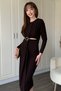 Long Sleeve Midi Brown Dress with Waist Detail - 7