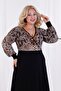 Women's Coffee Black Snake Pattern Blocky Double Breasted Neckline Balloon Sleeve Plus Size Stretchy Maxi Dress - 6