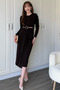 Long Sleeve Midi Brown Dress with Waist Detail - 2
